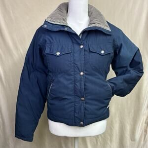 The NorthFace Down Jacket Coat Women Medium Light Blue Brown Tag USA VTG 90s Rar